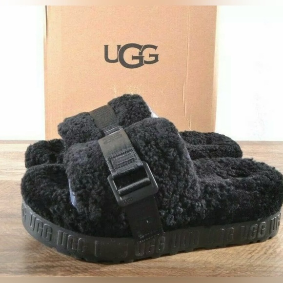 UGG Shoes - UGG Black Shearling Slide Sandals - Women’s Sz. 9